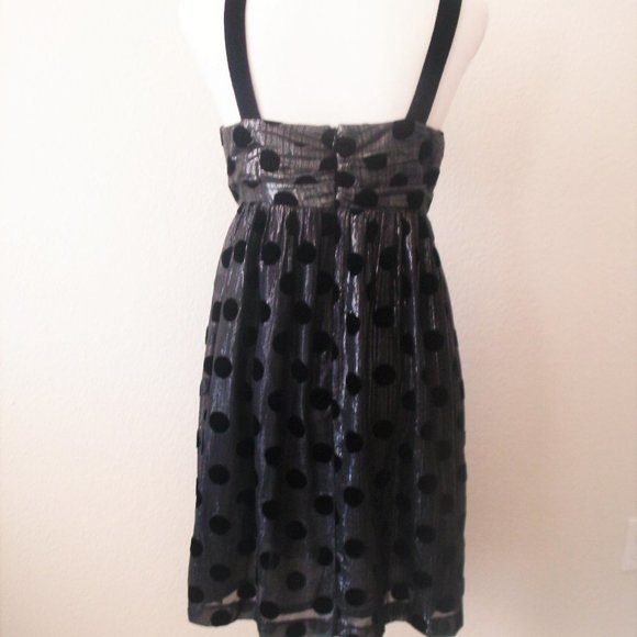 BLACK SIZE 4 MILLY PROM DRESS VELVET TRIM CHIFFON STRIPE AND DOT OVERLAY - Picture 2 of 7